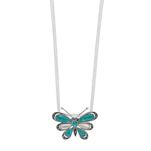 Le Vieux Simulated Turquoise, Mother-of-Pearl & Marcasite Butterfly Pendant