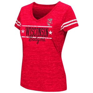 Juniors' Campus Heritage Wisconsin Badgers Double Stag V-Neck Tee