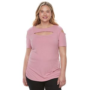 Juniors' Plus Size Candie's® Ribbed Cutout Tee