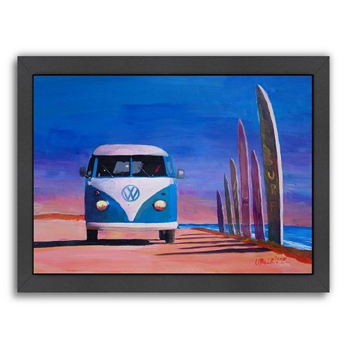 Americanflat Blue White Surf Bus Framed Wall Art