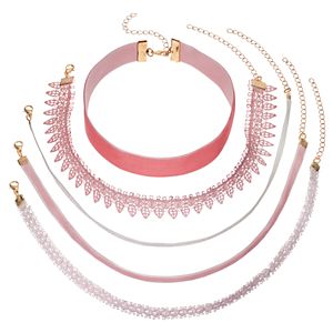 Pink Lace & Velvet Choker Necklace Set