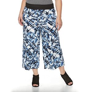 Plus Size French Laundry Crochet Waistband Printed Palazzo Pants