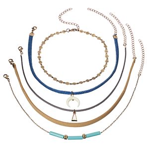 Triangle, Crescent & Blue Beaded Choker Necklace Set