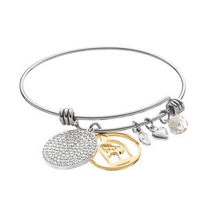 Disney's Beauty and the Beast Two Tone Rose Charm Bangle Bracelet