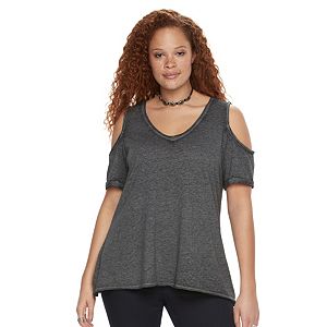 Plus Size Rock & Republic® Raw-Edge Cold-Shoulder Tee