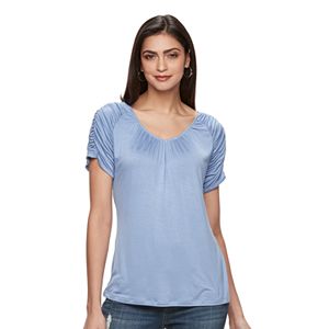 Petite Jennifer Lopez Ruched V-Neck Tee