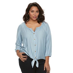 Plus Size French Laundry Button-Front Hi-Low Top