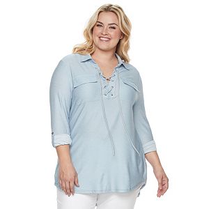 Plus Size French Laundry Lace-Up Tunic