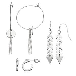 Linear Arrow Drop & Disc Fringe Hoop Earring Set