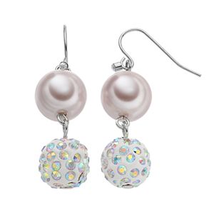 Pink Simulated Pearl & Fireball Nickel Free Drop Earrings