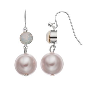 Pink Simulated Pearl Nickel Free Linear Drop Earrings