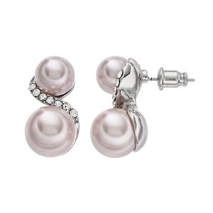 Pink Double Simulated Pearl Nickel Free Drop Earrings