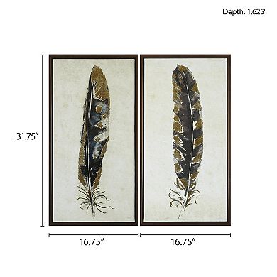 Intelligent Design Gilded Feathers Framed Canvas Wall Art 2-piece Set
