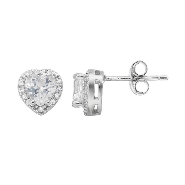 Sterling Silver Lab-Created White Sapphire & Diamond Accent Heart Stud ...
