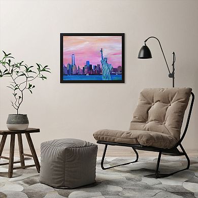Americanflat "Manhattan Skyline With Downtown Skyline And Statue Of Liberty" Framed Wall Art
