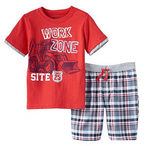 Toddler Boy Boyzwear Front Loader Graphic Tee & Plaid Shorts Set