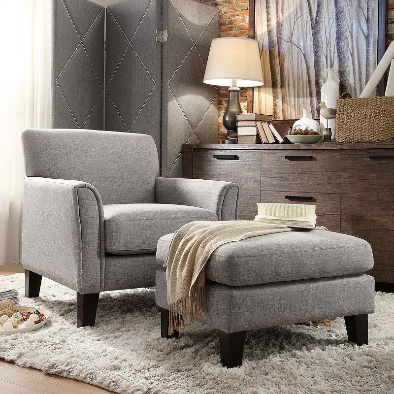 HomeVance Remmington Arm Chair & Ottoman 2-piece Set, Grey