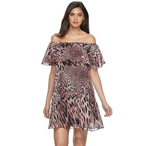 Petite Jennifer Lopez Off-The-Shoulder Ruffle Shift Dress