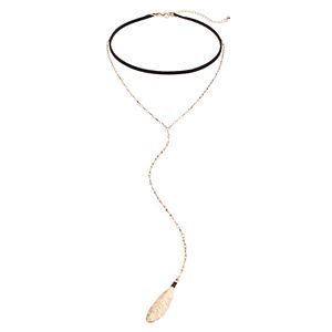 Apt. 9® Layered Faux Suede Choker & Leaf Y Necklace