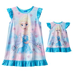Disney's Frozen Elsa Toddler Girl Down Nightgown & Doll Gown Set