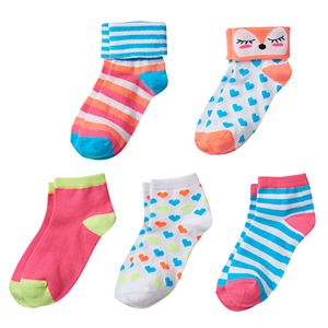 Girls 4-16 Fox & Striped Cuffed 5-pk. Crew Socks