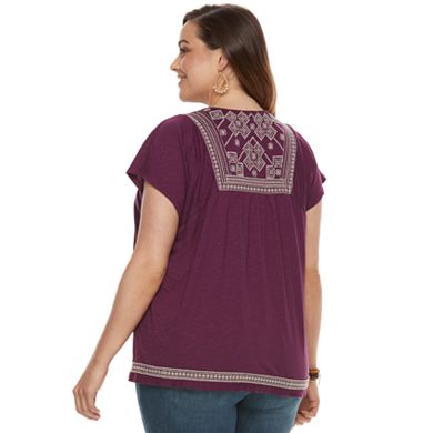 Plus Size Sonoma Goods For Life® Embroidered V-Neck Top