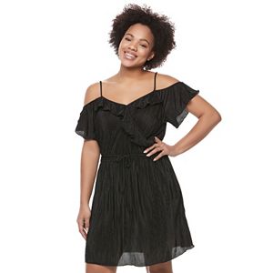 Juniors' Plus Size Candie's® Ruffle Cold Shoulder Dress