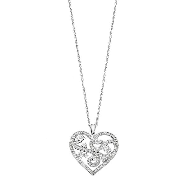 Sterling Silver 1 2 Carat T W Diamond Filigree Heart Pendant Necklace