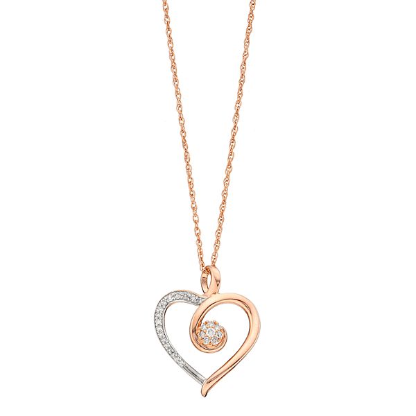 Reversible Heart Necklace With Diamonds in Silver & 14K Rose Gold 