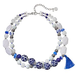 Dana Buchman White & Blue Beaded Double Strand Necklace