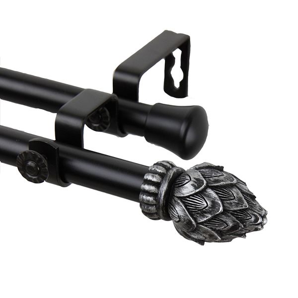 Bud Double Curtain Rod 28-48 inch - Black