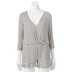 Juniors' About A Girl Striped Surplice Romper