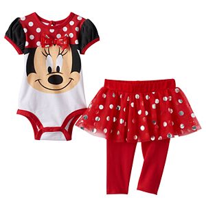 Disney's Minnie Mouse Baby Girl Bodysuit, Polka-Dot Tulle Skirt & Leggings Set