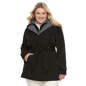 Plus Size Braetan Hooded Shawl Collar Rain Jacket