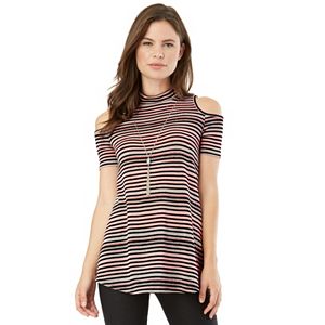 Juniors' IZ Byer California Mockneck Cold-Shoulder Top