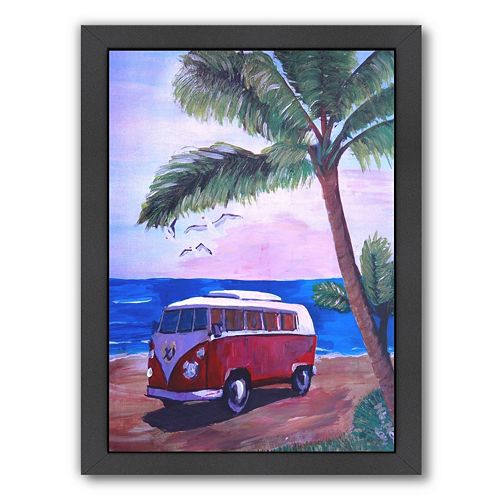 Americanflat Surf Bus Under Palms At Dream Beach Spot Framed Wall Art