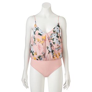 Juniors' Love, Fire Satin Surplice Bodysuit