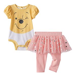 Disney's Winnie the Pooh Baby Girl Bodysuit, Polka-Dot Tulle Skirt & Leggings Set