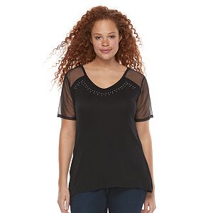 Plus Size Rock & Republic® Sheer Sleeve V-Neck Top