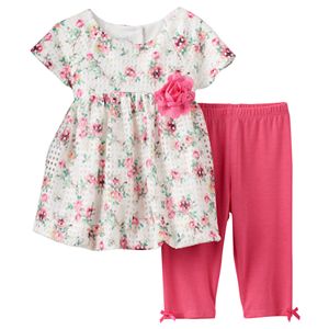 Baby Girl Marmellata Classics Floral Eyelet Bubble Hem Dress & Bow Leggings Set