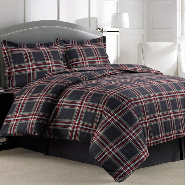 Flannel Printed Duvet Cover, Red Plaid Flannel Duvet Cover King