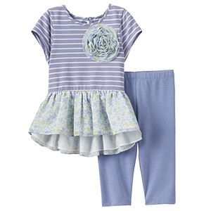 Toddler Girl Marmellata Classics Rosette Stripes & Floral Dress & Leggings Set