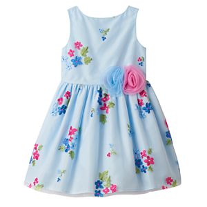 Toddler Girl Marmellata Classics Embroidered Flower Blue Dress
