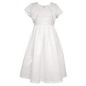 Girls 7-16 & Plus Size Bonnie Jean Matte Satin Dress with Cross Necklace & Shrug Set