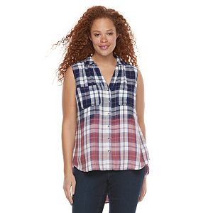 Plus Size Rock & Republic® Sleeveless Dip-Dye Plaid Top