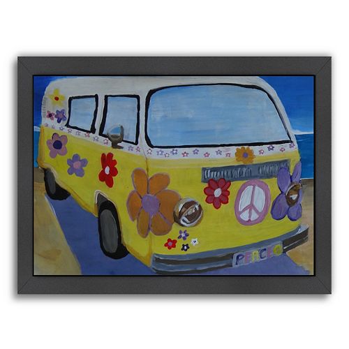 Americanflat The Lady Flower Power Surf Bus Framed Wall Art