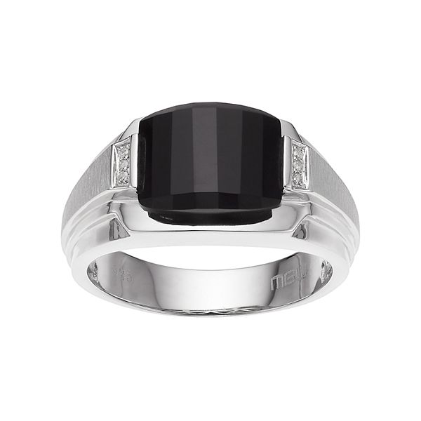 Men S Sterling Silver Onyx Diamond Accent Ring