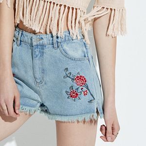 k/lab Floral Embroidered Fray Jean Shorts