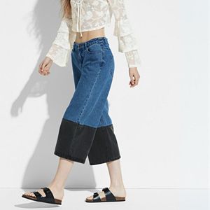 k/lab Two Tone Wide-Leg Jean Capris