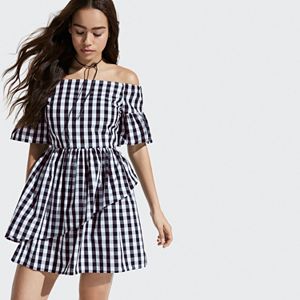 k/lab Gingham Off-the-Shoulder Dress